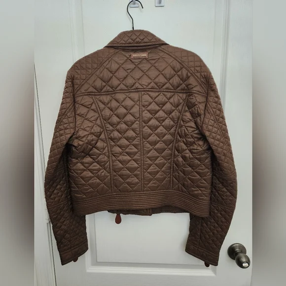 Burberry Brown Quilted Moto Jacket with classic Nova Check Lining. - Picture 2 of 7